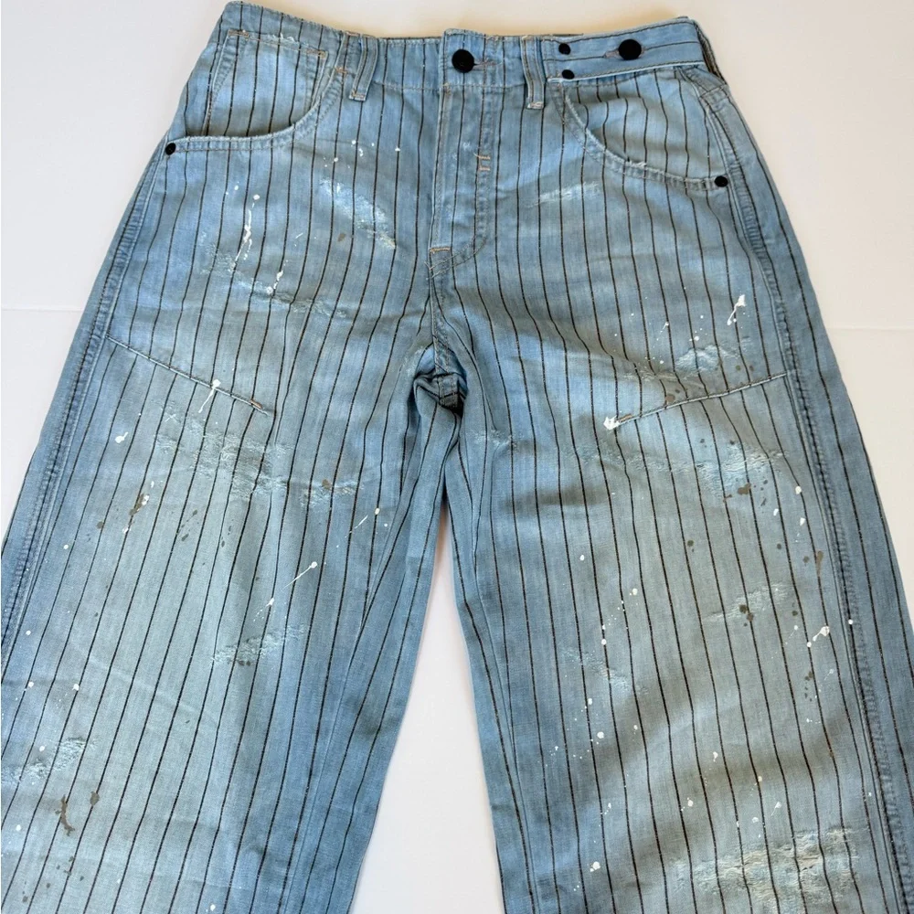 Free People We The Free Don't Wait Up Pinstripe Boyfriend Jeans, Blue | 26 - Picture 7 of 11